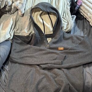 L.L. Bean Men's Gray Hooded pullover with 1/4 button neck!